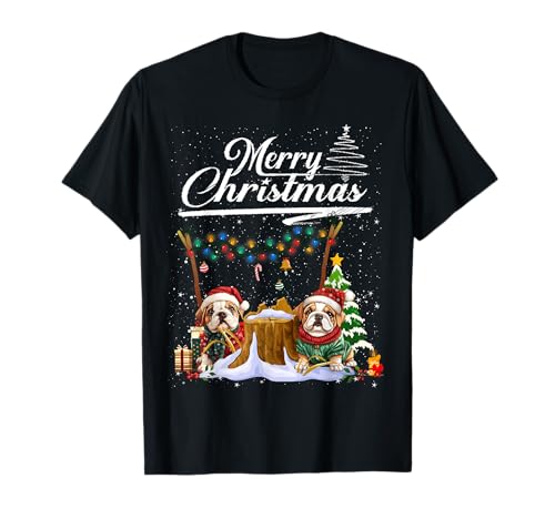 Bulldog Christmas Tree Lights Decorations Dog Lover Xmas T-Shirt