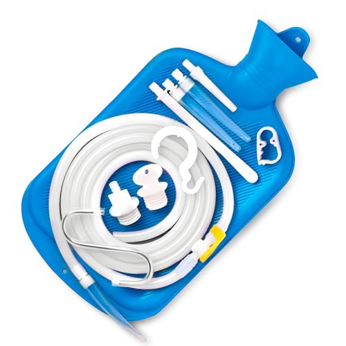 Image of Cleanstream Deluxe Shower Enema Kit for Men, Women. Large Bag Capacity, Adjustable Control Valve, 5Ft Hose with 3 Unique Tips, Easy to Use. 13 Pieces, 1 Set, Blue.