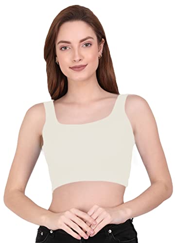 Image of THE BLAZZE 1044 Women's Cotton Basics Sexy Solid Square Neck Slim Sleeveless Saree Readymade Saree Bra Blouse Crop Top T-Shirt for Women