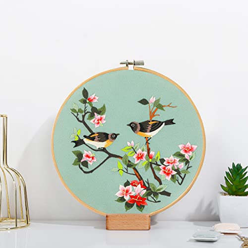 Image of Santune 3 Pack Embroidery Kit for Adults Cross Stitch Kits for Beginners with Bird Patterns,3 Instructions,1 Hoop,Threads and 6 Needles,Hand Needlepoint Sets for Women