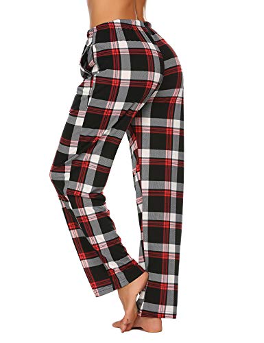 Image of Ekouaer Women Pajama Pants Comfy Pj Bottom with Pockets Stretch Plaid Sleepwear