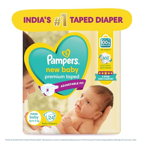 Image of Pampers Active Baby Diapers, New Born, Extra Small, (NB, XS) size, 24 Count, Taped style diaper