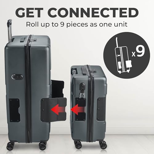 Tach V3.1 Hard Shell 2 Piece Luggage Set - 20 & 28 inch Luggage | Carry On & Large Checked Suitcases | Patented Built-In Connecting System | Rolling Suitcase Links 9 Bags (Grey)4