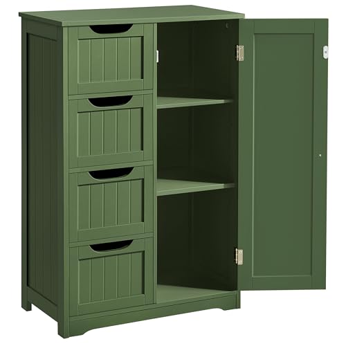 Topeakmart Bathroom Floor Storage Cabinet, Freestanding Cabinet with 4 Drawers,