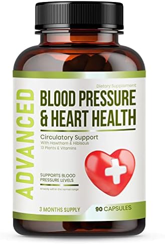 Heart Health Blood Pressure Support Supplement - Support Blood Pressure & Healthy Circularity Naturally with Hawthorn Berry & Hibiscus.Vitamins Pills for Healthy Hypertension (BP) & Healthy Heart.