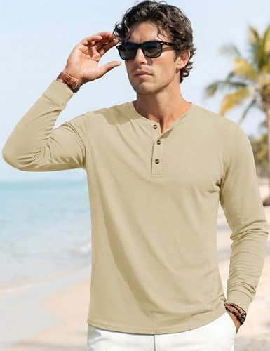 Image of MAGNIVIT Men's Long Sleeve Henley Shirts Cotton 3-Button Spring Casual T-Shirts Solid Color Soft Basic Tops 2026
