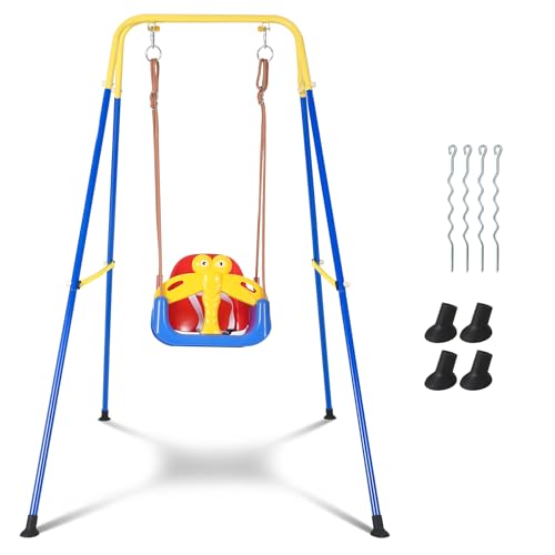 Babyschaukel Indoor Outdoor Babyschaukel 3 in 1 verstellbar mit Gestell, Kinderschaukel Outdoor mit Rückenlehne Anschnallgurt,geeignet für Kinder von 6 Monaten bis 10 Jahren