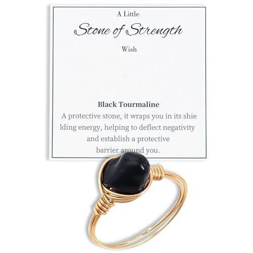 SANDOO Protection Black Tourmaline Ring - Handmade Healing Spiritual Crystal Ring, Gem Stones Jewelry for Sister,Bff, Birthday Mother's Day Gift