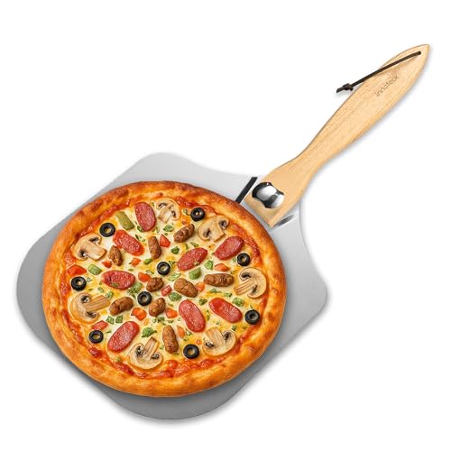 Innoteck 12-Inch Pizza Peel with Foldable Wooden Handle Durable Aluminum Pizza Paddle for Baking Pizza Bread Pastries & Grilling Lightweight Compact Easy Storage