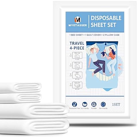 Myetasser Disposable Sheets Set for Travel, Travel Bedding Set for Hotel Kingsize, with Sheet Quilt Cover and 2 Pillowcase, for Hotel/Travel/Home Vistor, Hypoallergenic Premium Non-Woven Fabric Cover