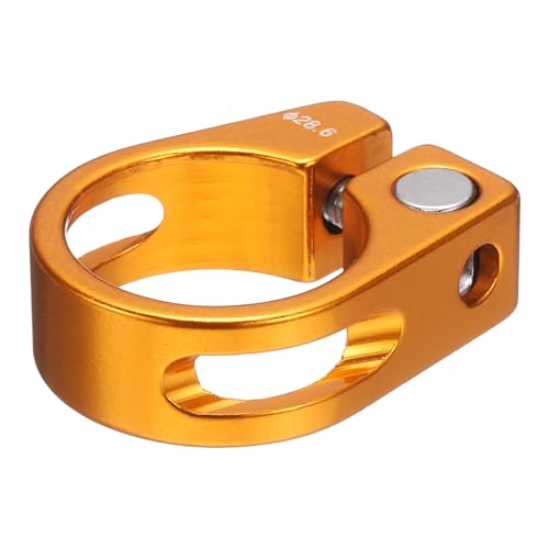 Image of sourcing map Bike Seat Post Clamp 28.6mm Clip Aluminum Alloy Bicycle Locking Seat Post Ring with M4 Hex Screw for 25.4mm Bicycle Mountain Road Bike Tube, Gold