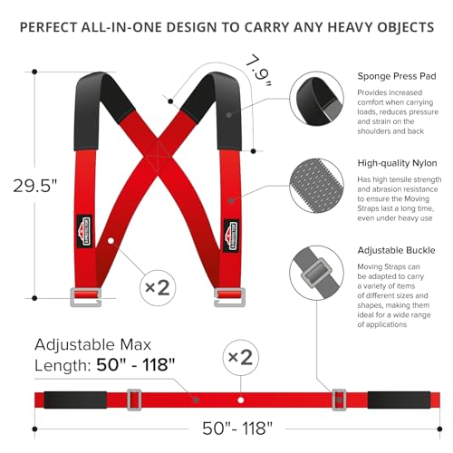 Image of X-Protector Moving Straps - 2 Pairs - Lifting Straps for 2 Movers - Furniture Moving Straps to Move Furniture Easily and Safely - Perfect for Lifting and Moving Equipment, Appliances, Heavy Objects!