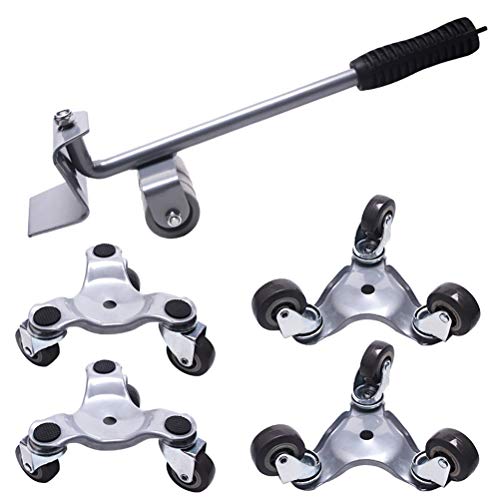 taianle Mueble Mueble Conjunto de Herramientas Mueble Deslizadores 4 Ruedas Motor Rodillo 1 Barra de Rueda Ideal para Mover Muebles para Oficina Casa Tienda Garaje Levantador Pesado Plata