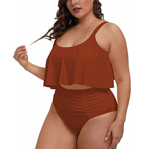 Pink Queen Women Plus Size Swimsuits Tummy Control Ruffle 2 Piece High Waisted Bathing Suit Swimwear4