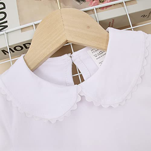 Image of Peter Pan Collar Shirt Toddler Baby Girls White Blouse Puff Sleeve Top | White Collared Shirt Girls, Toddler Long Sleeve Ruffle Shirt, Short Sleeve Button Down Shirt, Kids Scalloped Collar Blouse
