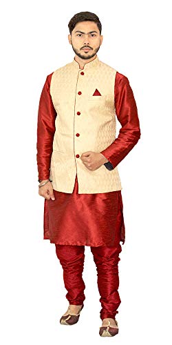 Image of Men's Silk Kurta Pyjama With Waistcoat