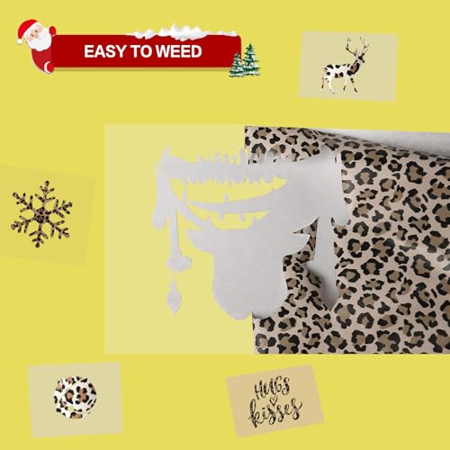 Image of HTVRONT Leopard HTV Heat Transfer Vinyl Rolls - 12 inch x 5ft Leopard HTV for Shirts, Easy to Cut & Weed Light Leopard Iron on Vinyl for Christmas Decoratios