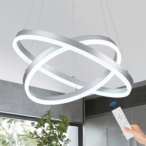 Sparklelf Modern LED Chandelier Silver 2-Rings Pendant Light Circular Flush