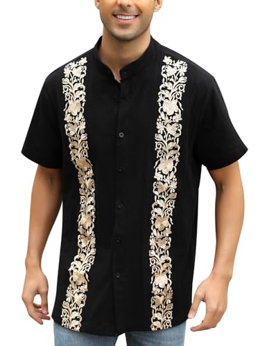 Camisas mexicanas para hombre, auténticas guayaberas bordadas, para vestir, fiesta, estilo tradicional, camisa con botones del Cinco de Mayo, dorado (81-golden), XXX-Large