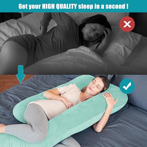 Image of Cute Castle Pregnancy Pillows, Soft U-Shape Maternity Pillow with Removable Cover - Full Body Pillows for Adults Sleeping - Pregnancy Must Haves - Jumbo 57 Inch - Turquoise