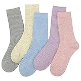 SERISIMPLE Women Cotton Crew Socks Rib Retro Casual Thin Cute Knit Comfy Breathable Dress Socks for Ladies 5 Pairs (US, Alpha, Large, Regular, Regular, Assorted3)