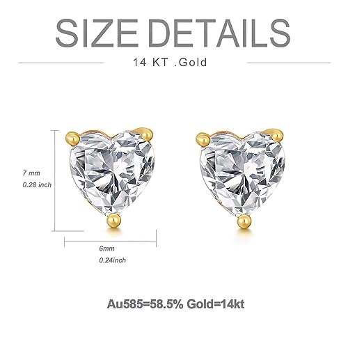 14K Real Gold Heart Stud Earrings for Women,Yellow Gold Love Heart Earrings with Topaz/Garnet/Ruby Post Piercing Jewelry Gifts for Birthday Christmas by Rikelus - Image 4
