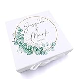 ukgiftstoreonline Personalised Wedding Keepsake Box Gift With Wreath and Eucalyptus (Large)