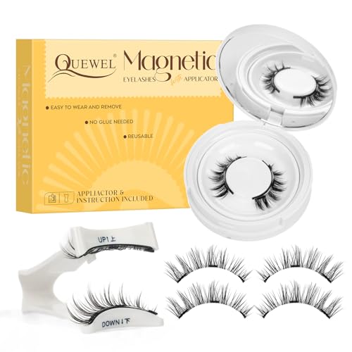 Faux Cils Magnetique Naturel Réutilisables avec Applicateur, Aucune Colle Nécessaire, Cils Magnetique facile à porter et à enlever avec instructions (L-1paires)