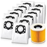 Awinker 12 bolsas para aspiradora + 1 filtro para aspiradoras Kärcher KFI 357, WD 2 Plus, WD 3, KWD 1-3, SE 4001, SE 4002 Piezas de repuesto 2.863-314.0