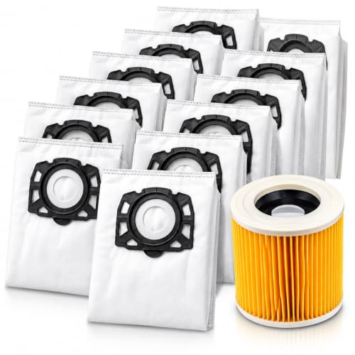 Awinker 12 Staubsaugerbeutel und 1 Filter für Kärcher KFI 357, WD2, WD 2 Plus, WD 3, KWD 1-3, SE 4001, SE 4002 Staubsauger Ersatzteile 2.863-314.0 (13)