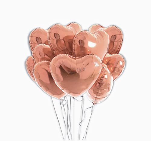 10 Balão Metalizado Coração Rose Gold 45 Cm - Festa, Casamento, Namoro, Noivado, Decoração