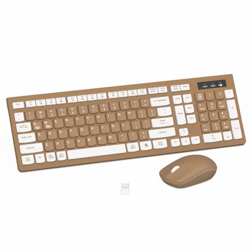 Image of Wireless Keyboard and Mouse Combo, Full-Sized Wireless Keyboard and Adjustable DPI Mouse, 2.4GHz USB Receiver, Keyboard and Mouse for PC, Windows, Desktop, Laptop (Mocha Color)