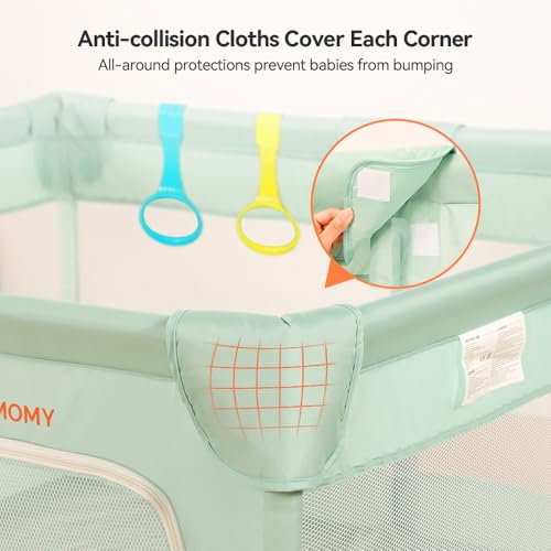 Image of COMOMY Playpens for Babies and Toddlers, 74 inchx50 inch Playard Extra Large, Safe and Non-Slip Baby Fence, Full Mesh Design, Indoor & Outdoor Kids Activity Center, Play Pens (Dark Green)