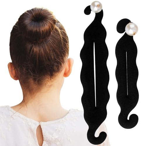 Pndeyo 2pcs Hair Bun Maker for Women, Non-Slip Hair Bun Shaper Curler, Lazy Sponge Bun Updo Hair Styling Accessories for Long Thin Curly Straight Wavy Hair- Black