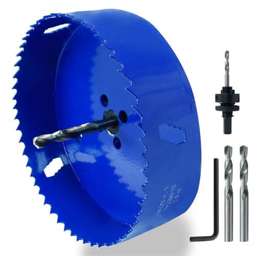 Image of Luomorgo 127mm /5 inch Hole Saw with Arbor | 1 1 /4 inch Cutting Depth, HSS Bi-Metal, For Wood Cornhole Boards Plastic Drywall & Metal Sheet