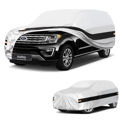 Image of 10 Layers SUV Car Cover Custom Fit for Ford Expedition Max (2017-2026), Waterproof All Weather for Automobiles, Outdoor Full Cover Sun Dust Rain Protection with Cotton. Silver