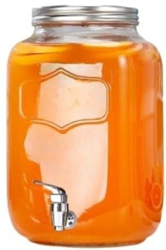 EVREFINジュース、ビール、保存容器、密閉缶用のタップ付き大容量ガラス飲料水差し (4L,ABS製蛇口)