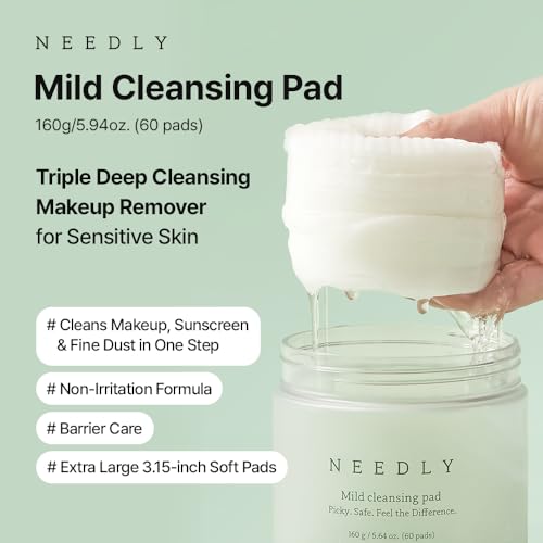 needly mild cleansing pad makeup remover for sensitive skin triple deep cleansing barrier care with only two surfactants amp panthenol extra-large soft vegan pad korean skincare