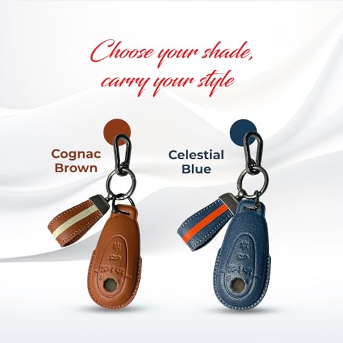 Image of keyzone Royal Leather Key Cover for MG cyberster Smart Key. (Cognac Brown)