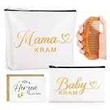 Giftota Geschenke für Schwangere, 4 Stücke Geschenke für Werdende Mütter mit Geburtskamm Wehenkamm Baby Kram Mama Tasche und Glückwunschkarte, Geschenk Schwangerschaft