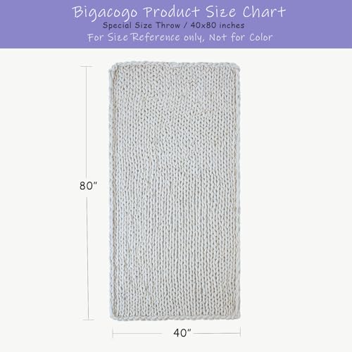 Bigacogo Chunky Knit Throw Blanket for Couch, 40x80 inches, 100% Hand Knitted with Thick Jumbo Chenille Yarn, Cozy Soft Large Rope Knot Cable Crochet Blankets for Sofa Bed Living Room, Bright Blue