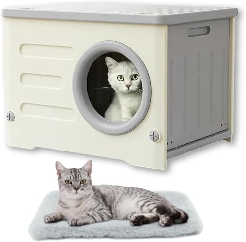Numzo ペットハウス 屋外用 猫 犬 兼用 防水加工 取り外し可能 日よけ付き 小型犬 中型猫 防雨 防暑 通気性 軽量 頑丈 洗える コンパクト 庭 ベランダ 玄関 アウトドア ペットケア 防寒 防風 ペットベッド ペットシェルター (53cm*41