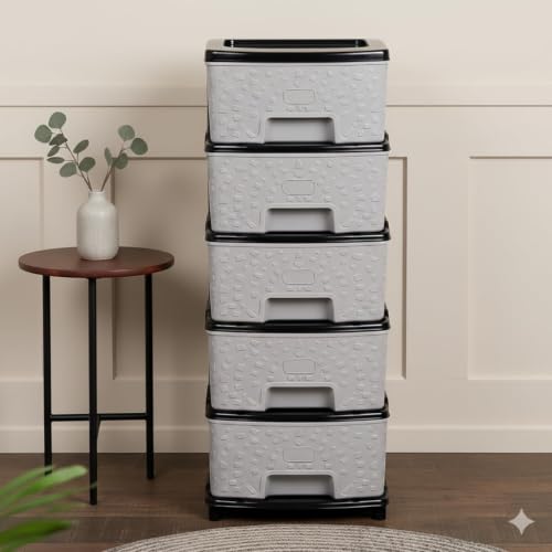 Image of 5 Layer Plastic Drawer Cabinet | Multipurpose Storage Organizer for Home, Kitchen, Bedroom, Bathroom & Office | Modular Storage Rack with Spacious Drawers