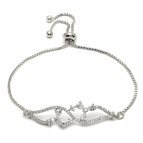 Image of ZENEME Rhodium-Plated Silver-toned Cuff Bracelet for Women & Girls Swirl Cuff Bangle with Crystal Stone Detailing Jewellery Bracelets for Womens