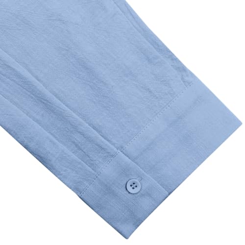 Image of JEKAOYI Mens Button Down Cotton Linen Shirts Casual Long Sleeve Beach Tops