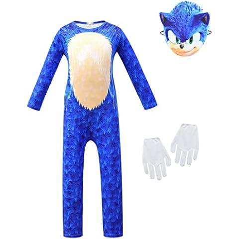 Sonic The Hedgehog Classic Childs Cosplay Costume Kids Boys Game Fancy Dress Girls Jumpsuit Children Sonics Theme Character Clothing 110-150cm (5-6 Years, blue) Cover
