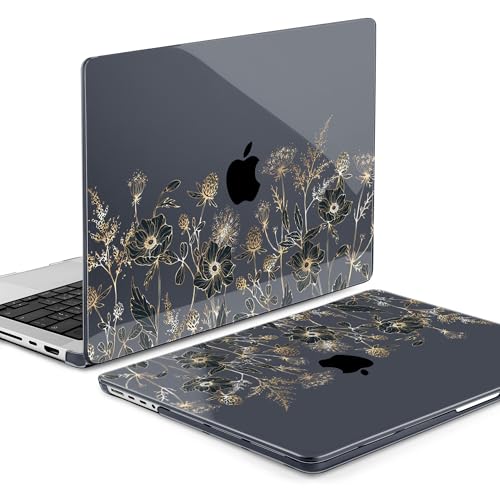 Image of MEEgoodo Case for M5 MacBook Pro 16 inch Case 2026 2024 2023 2021 with M5 M4 M3 M2 M1 Pro /Max Chip, Fit Model A3429 /A3428 /A3403 /A3186 /A2991 /A2780 /A2485, Golden Flowers & Herbs