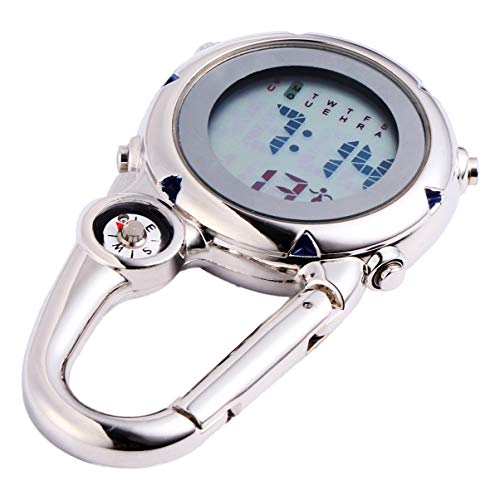 CLISPEED Montre Mousqueton Suspendue en Acier Inoxydable avec Boussole Et Alarme pour ActivitéS De Plein Air Clip Pratique pour Escalade Et Sac À Dos