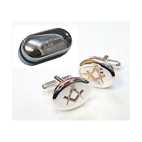 Engraved Silver Plated Masonic Cufflinks Set Cover