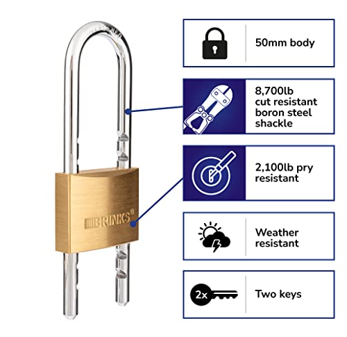 Brinks - 50Mm Commercial Solid Brass Keyed Padlock With Adjustable Shackle - Solid Brass Body With Boron Steel Shackle #TOP6